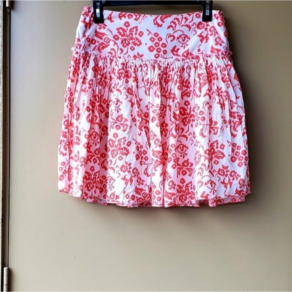 Gap 2000 Y2k Womens White Pink Floral Mini Peasant Boho Floral Skirt 100% Cotton